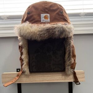 Carhartt Brown Duck Canvas Trapper Hat M/L Quilt Lined Winter Ear Flap Cap